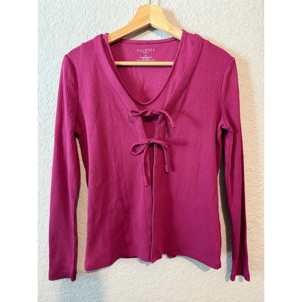 Talbots Twin Set Cardigan Tank Top Size SP Magenta Ribbed Preppy Coquette